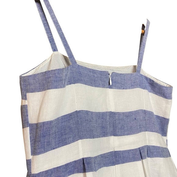 LOFT Linen/cotton Blue Striped fit flare A-line sun-Dress Size 4 - Picture 6 of 10